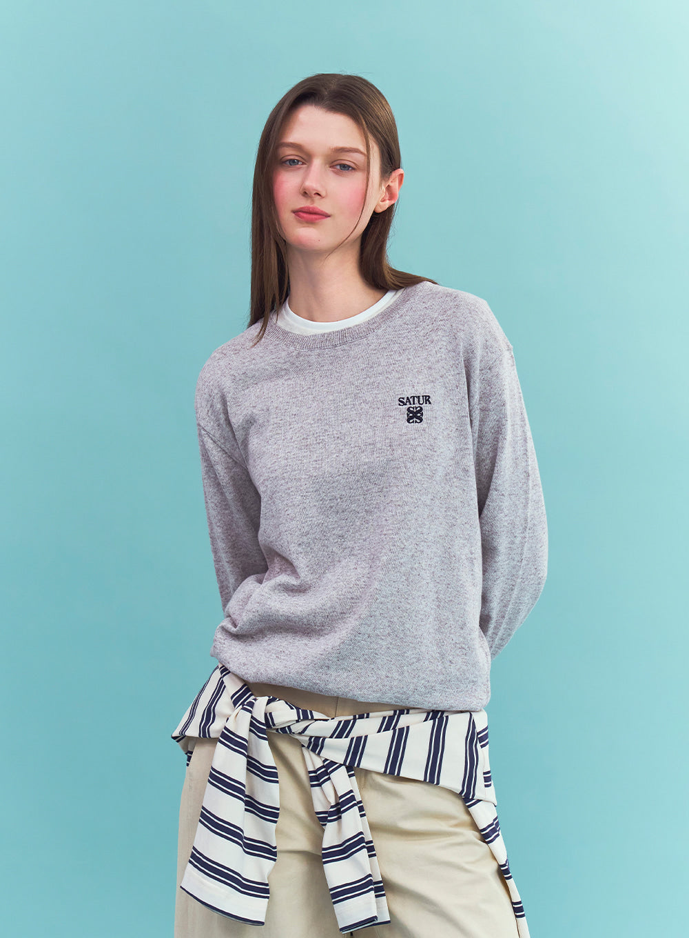 Satur Loren Linen Blend Knit - Heather Gray