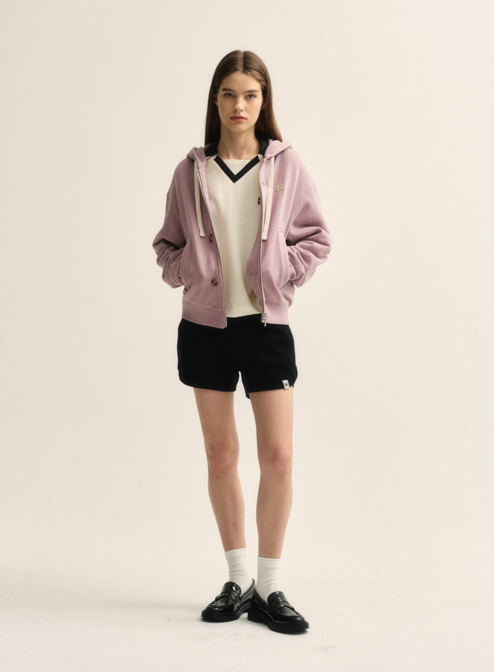 [satur] (W) Teo Cotton All Day Hood Zip-up - Vintage Rose