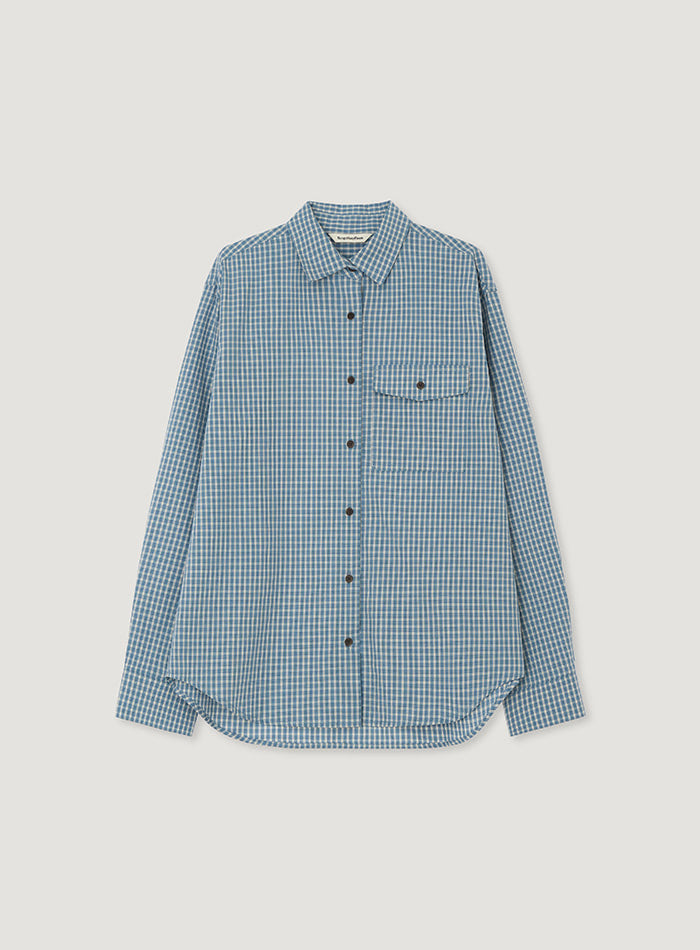 Mango Maniplease Coco Check Shirt Blue