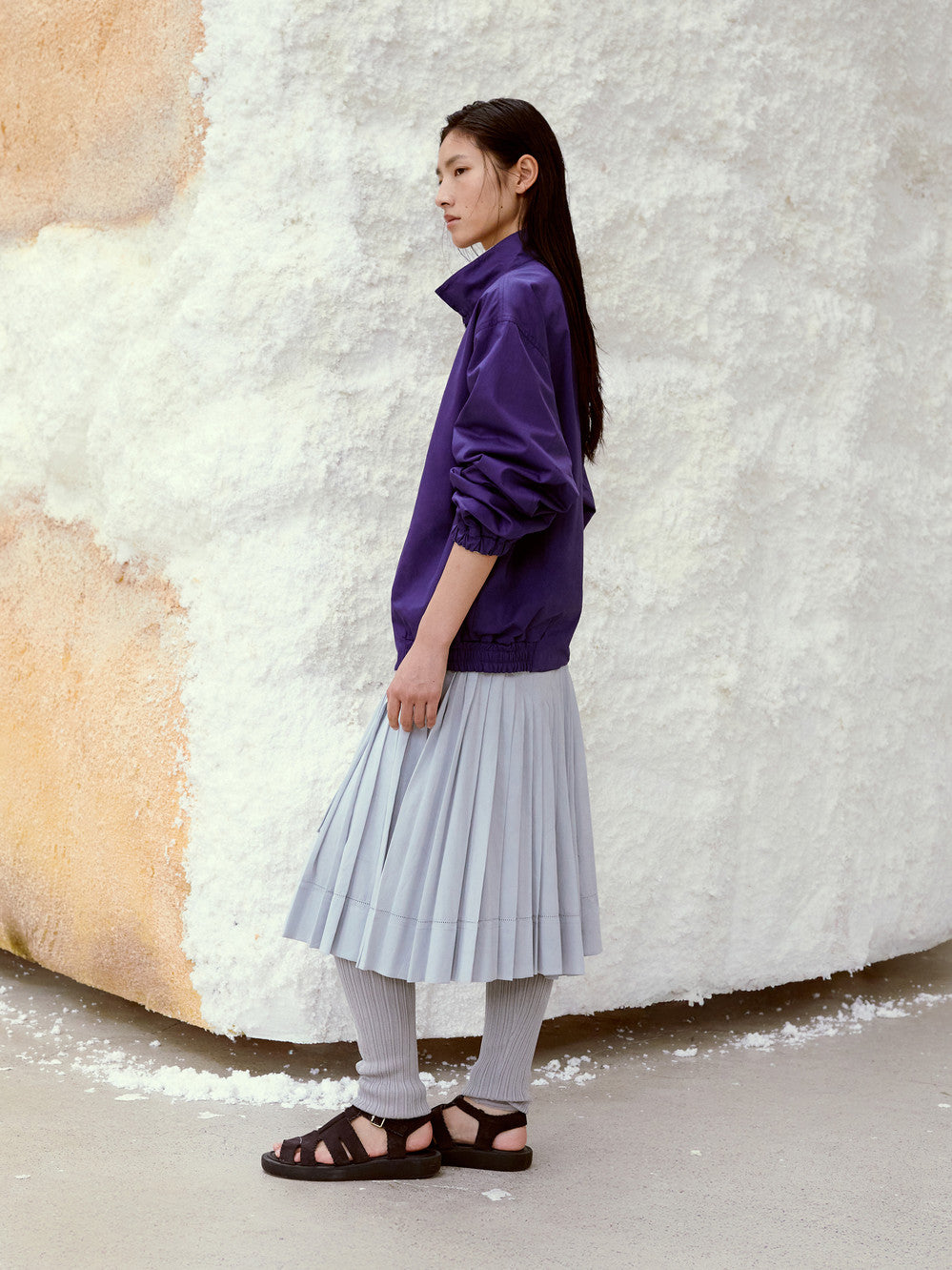 Low Classic Pleated Midi Skirt Blue