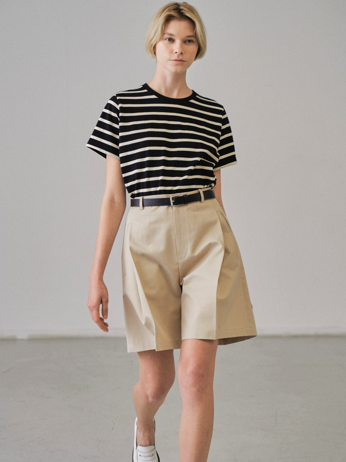 Facade Pattern Cotton Stripe T-shirt