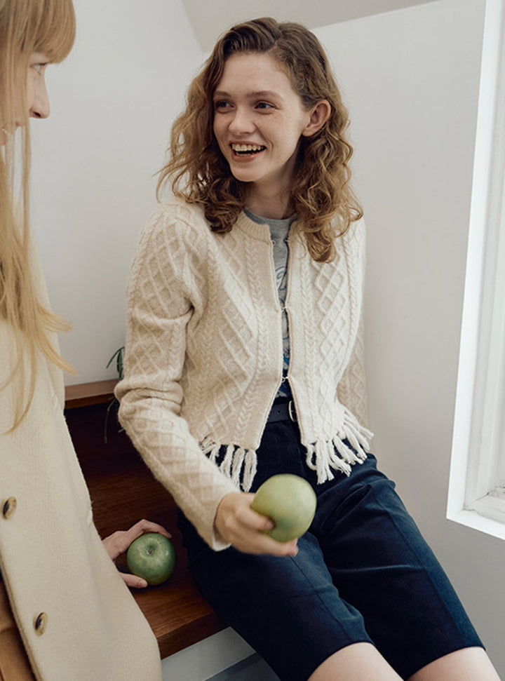 Raive Cable Tassel Knit Cardigan