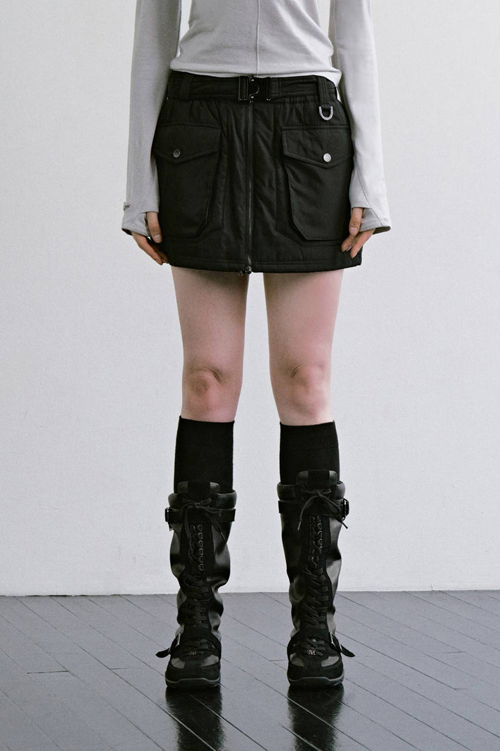 Treemingbird Front Zip Padded Mini Skirt Black