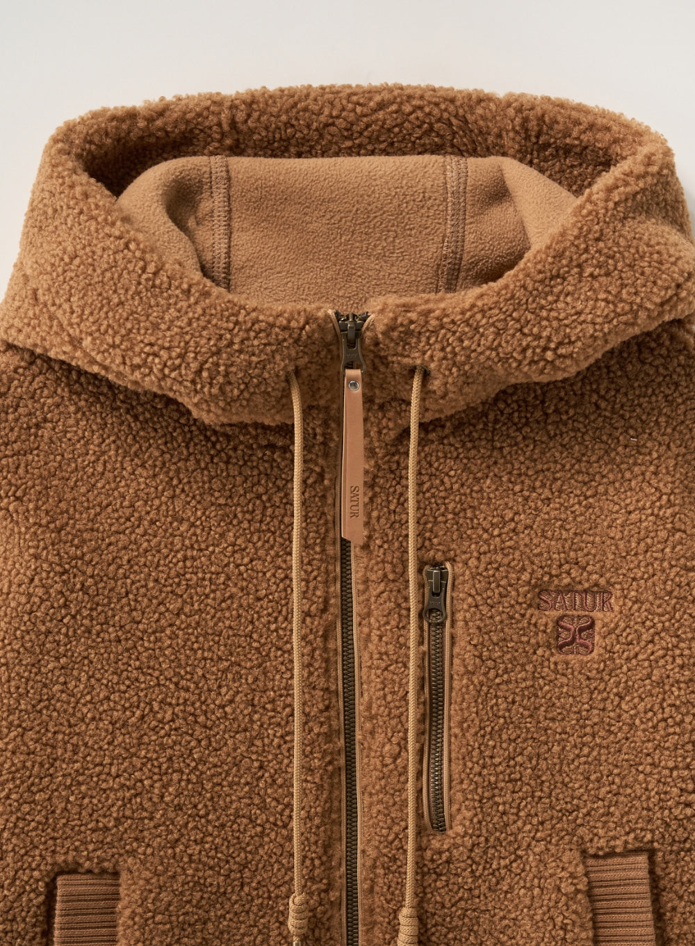 Satur (W) Shearling Fleece Hood Zip-up - Brown