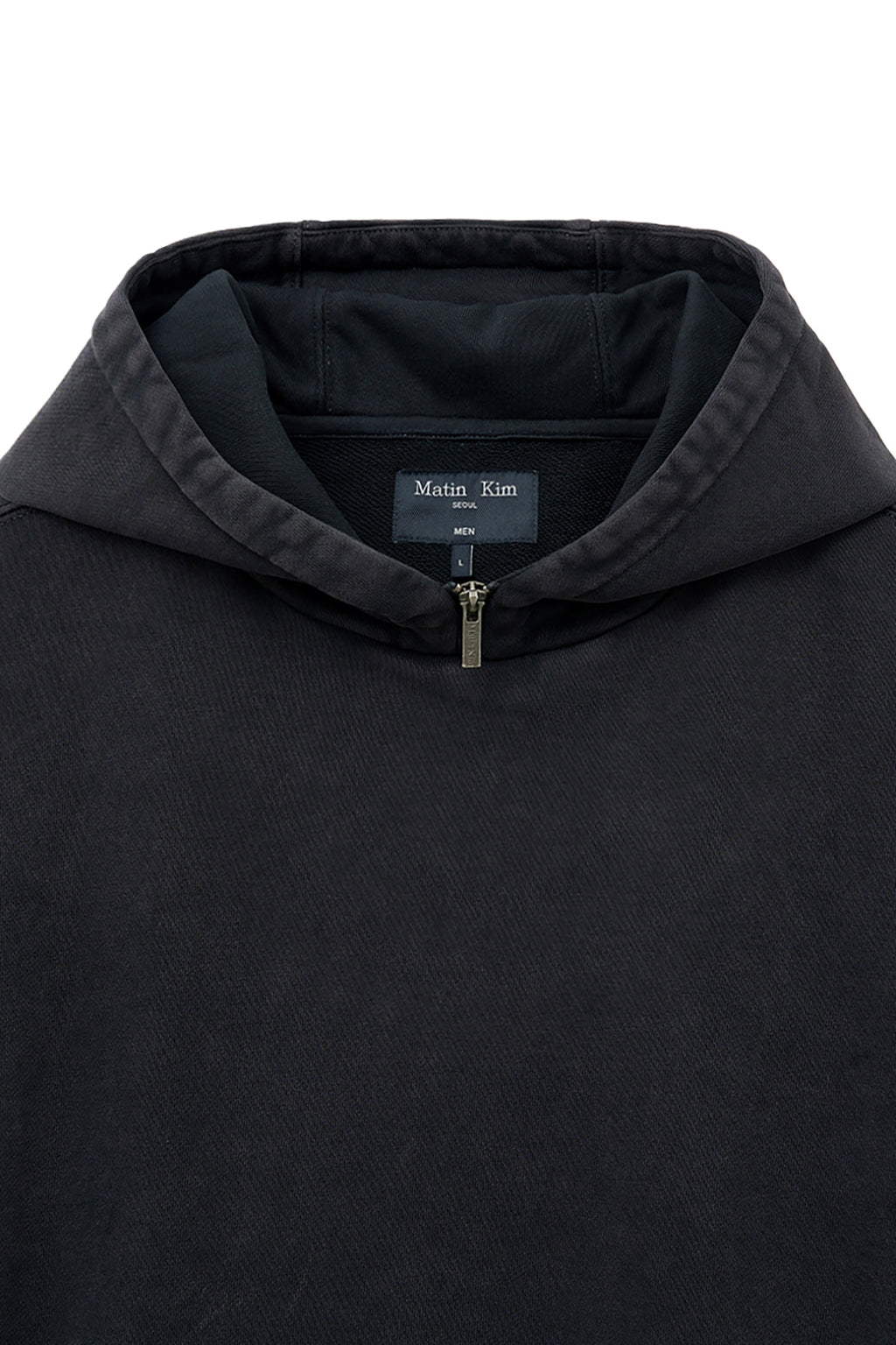 [matinkim] ZIPPER POINT WASHED HOODY FOR MEN IN CHARCOAL