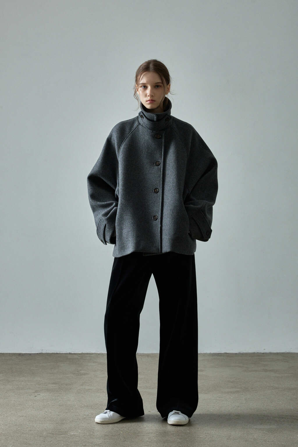 Facade Pattern Oversized Cashmere Half Coat charcoal