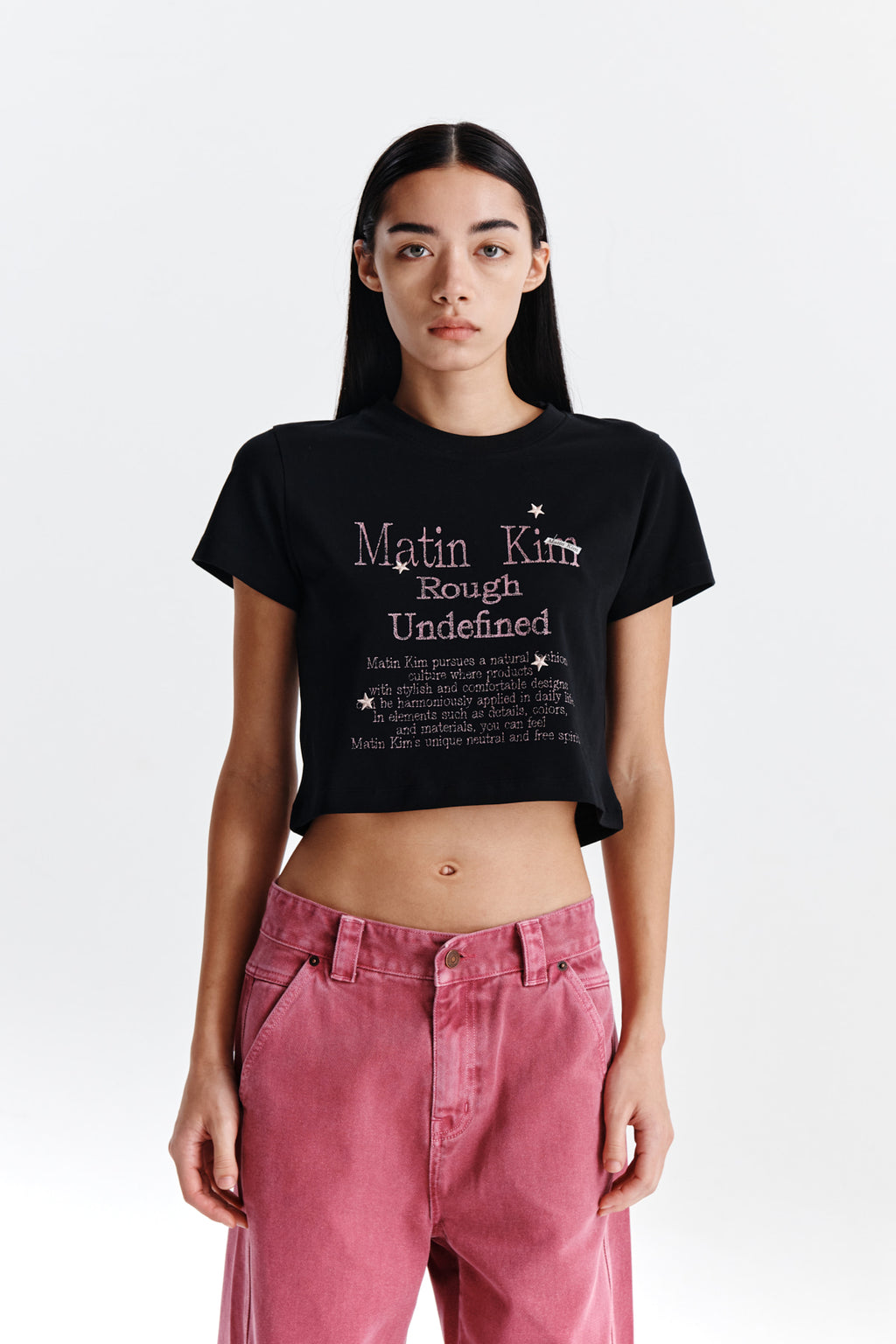 [matinkim] DAZZLE LETTERING CROP TOP IN BLACK
