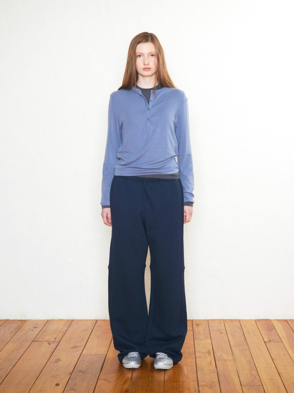Low Classic Henry Neck Wool Jersey Warm T-Shirt Blue