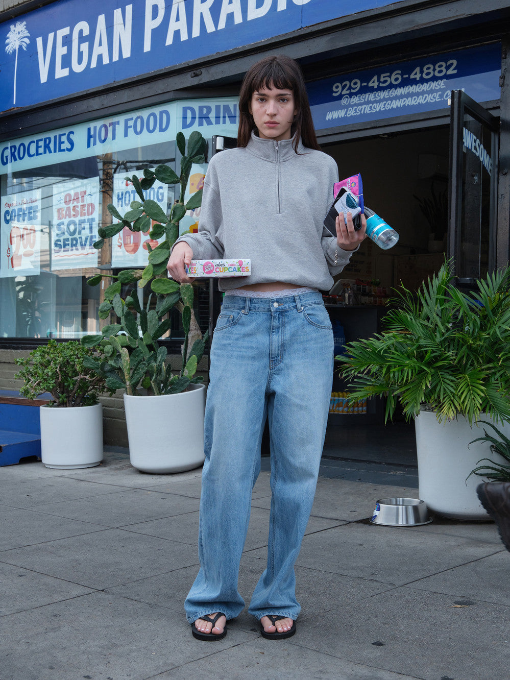 Low Classic Lc Sweat Half Zip-Up Melange Grey