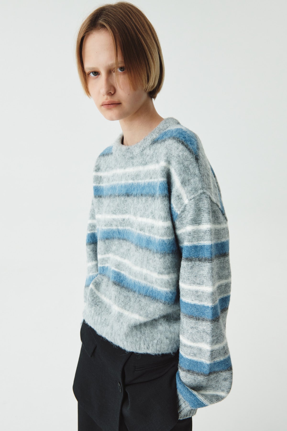 [matinkim] Multi Stripe Mohair Knit Pullover IN Grey