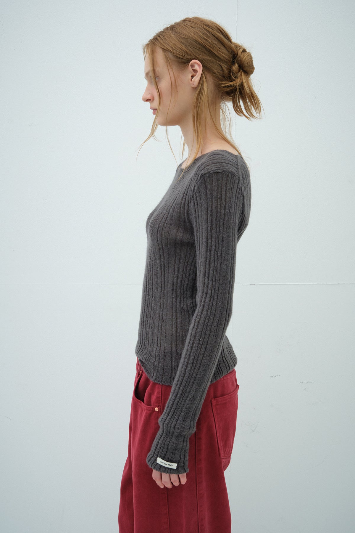 Overdueflair Mohair Rib Knit Top Charcoal