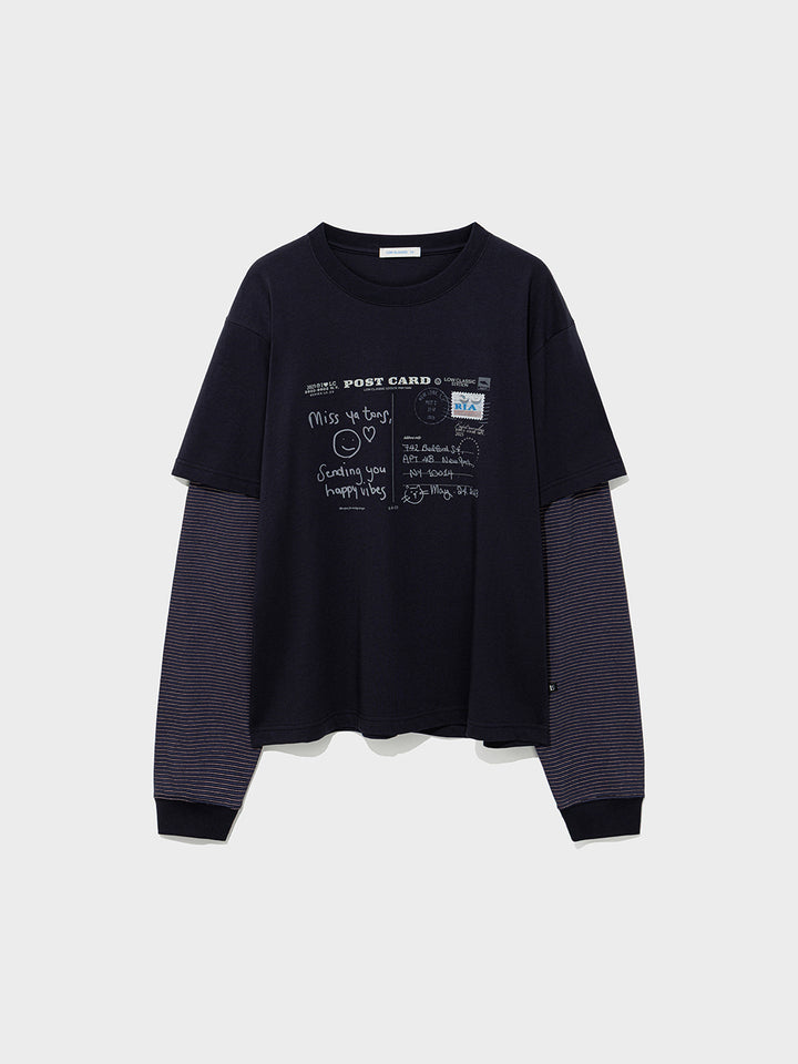 Low Classic Postcard Layered Tee Navy