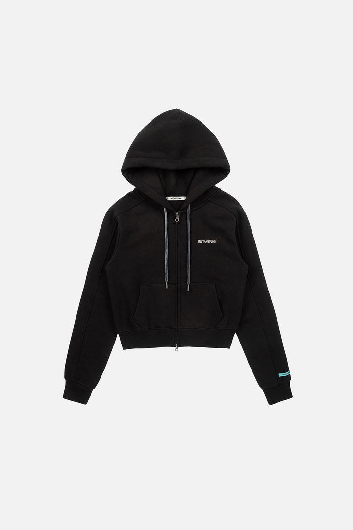 Instantfunk Rhinestone Zip Hood Up Hoodie - Black