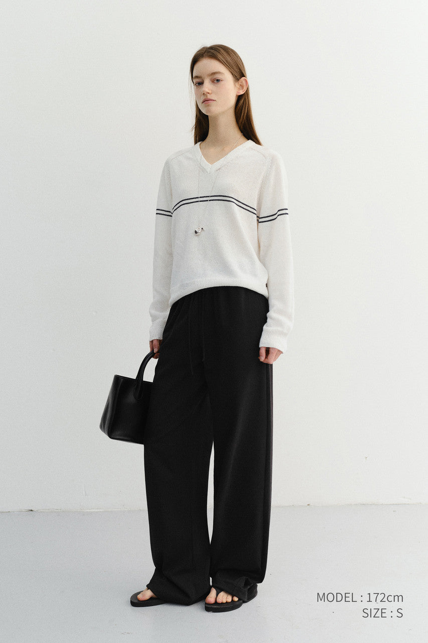 Dunst Unisex V-Neck Striped Sweater Cream