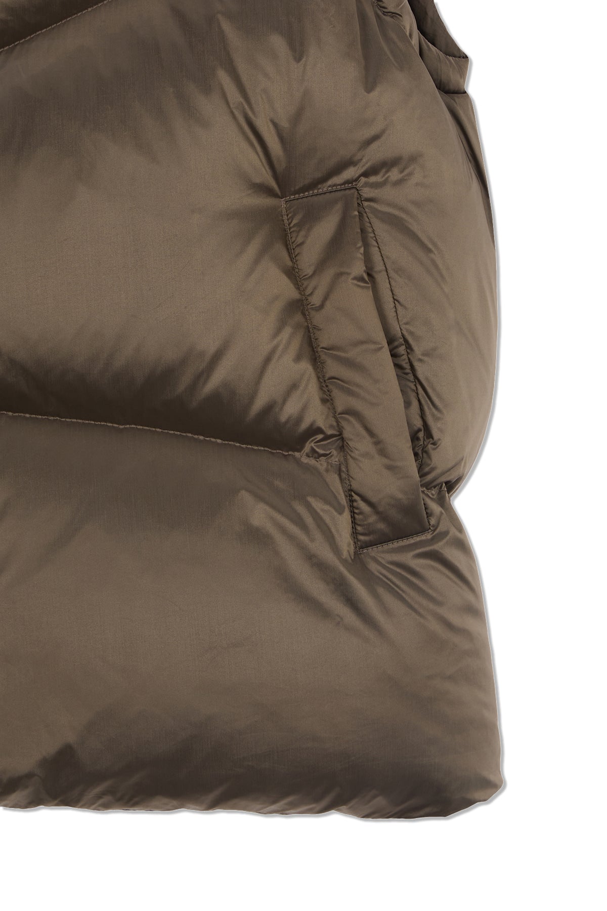 [matinkim] UNBALANCE QUILTED DOWN VEST FOR MEN IN KHAKI BROWN