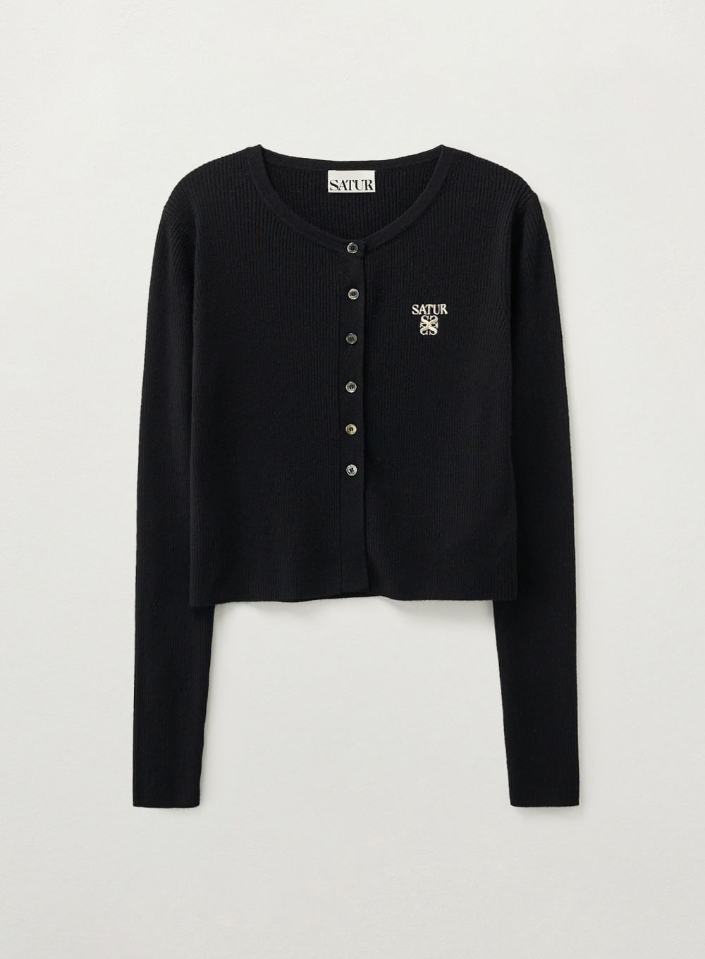 [satur] (W) Plain Long Sleeve Cardigan - Black