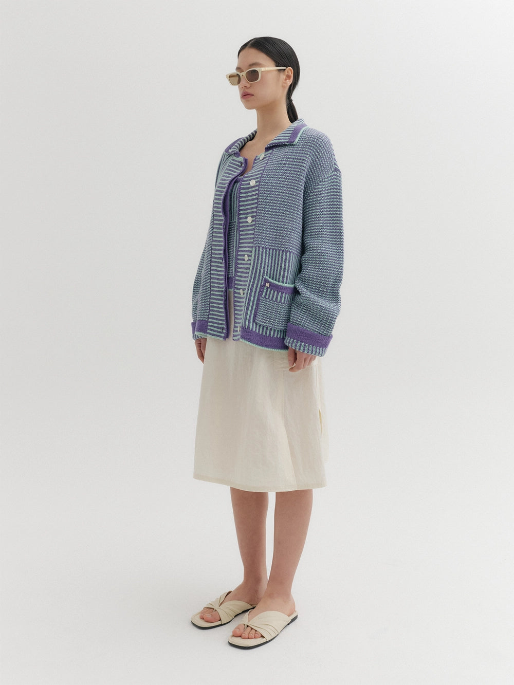 EENK Textured Stripe Knitwear Cardigan - Violet