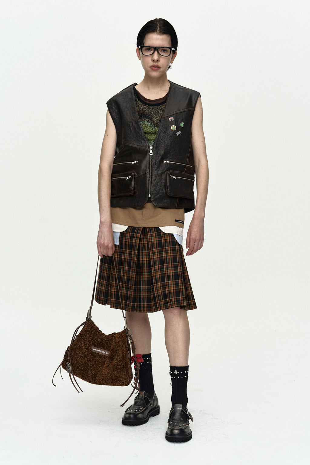 Andersson Bell Back Knit Patchwork Leather Vest