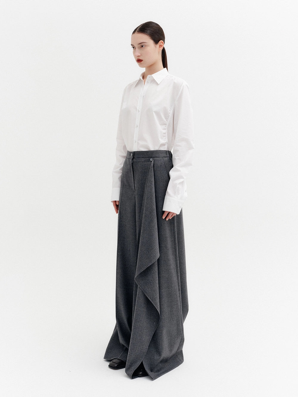 EENK Front Drape Layered Pants - Gray