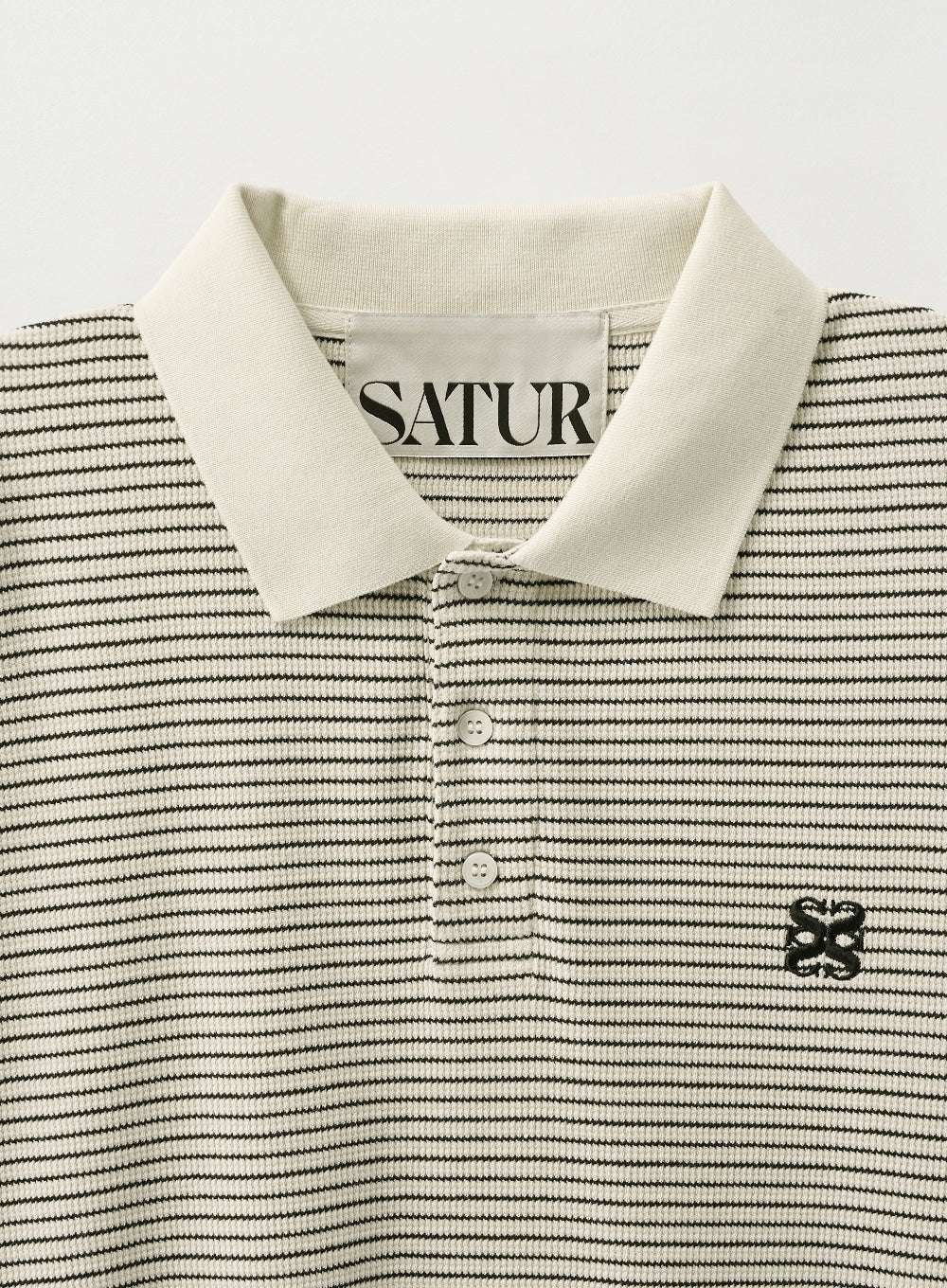 [satur] Stripe Collar T-Shirt - Ivory