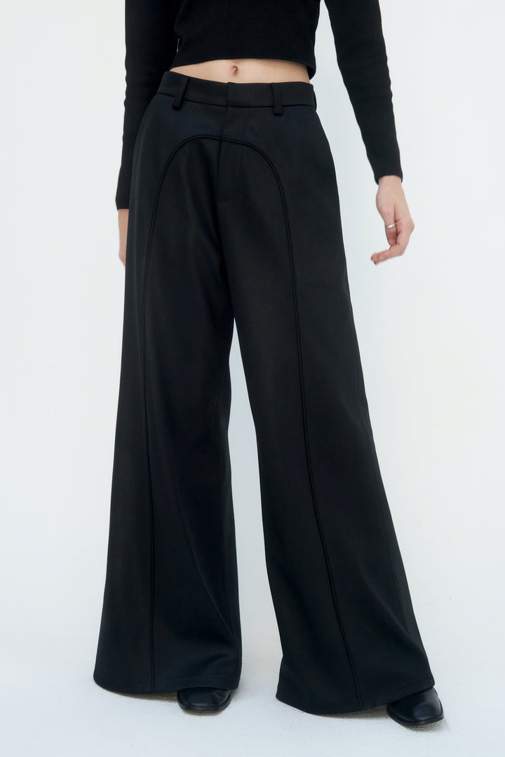 Treemingbird Suede Piping Classic Set-up Pants Black