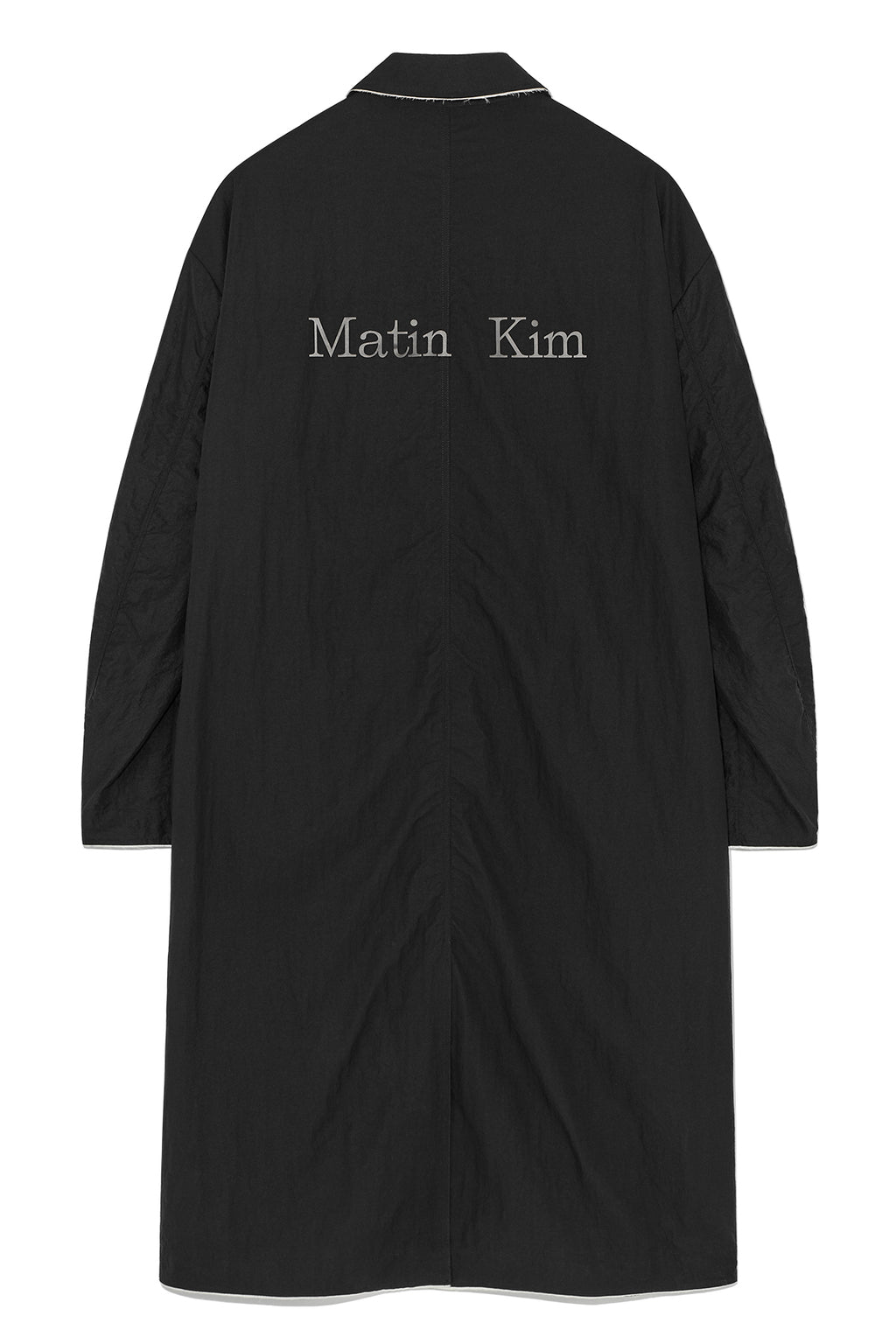 [matinkim] BACK LOGO POINT NYLON LONG COAT FOR MEN IN BLACK