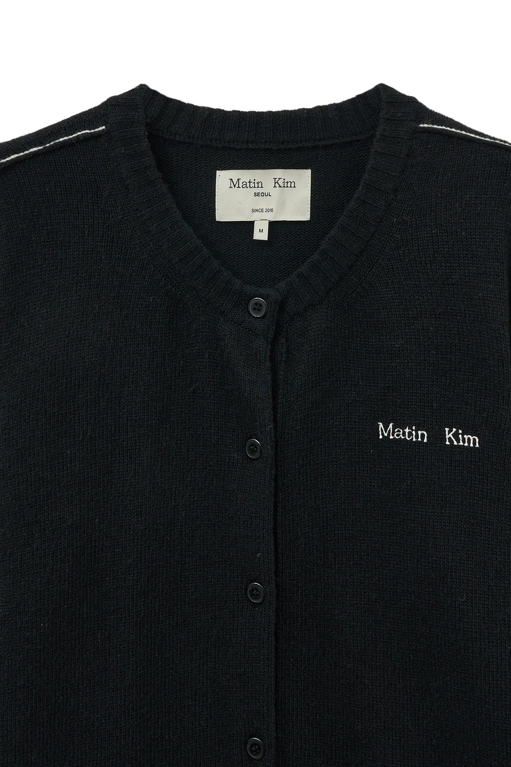 [matinkim] CASHMERE BLENDED ROUND KNIT CARDIGAN IN BLACK