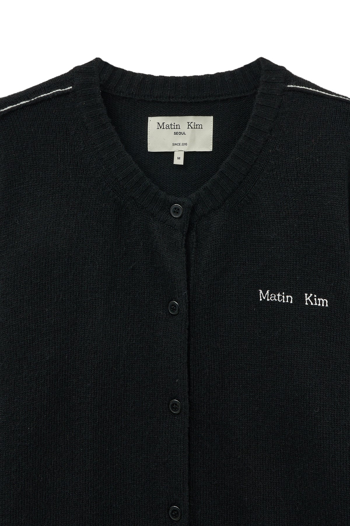 [matinkim] CASHMERE BLENDED ROUND KNIT CARDIGAN IN BLACK