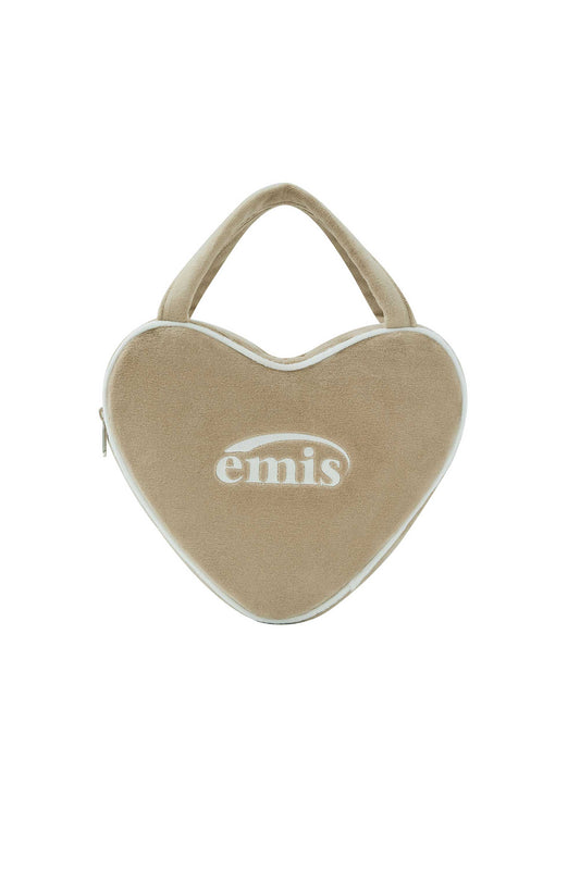 VELOUR HEART TOTE BAG-BEIGE