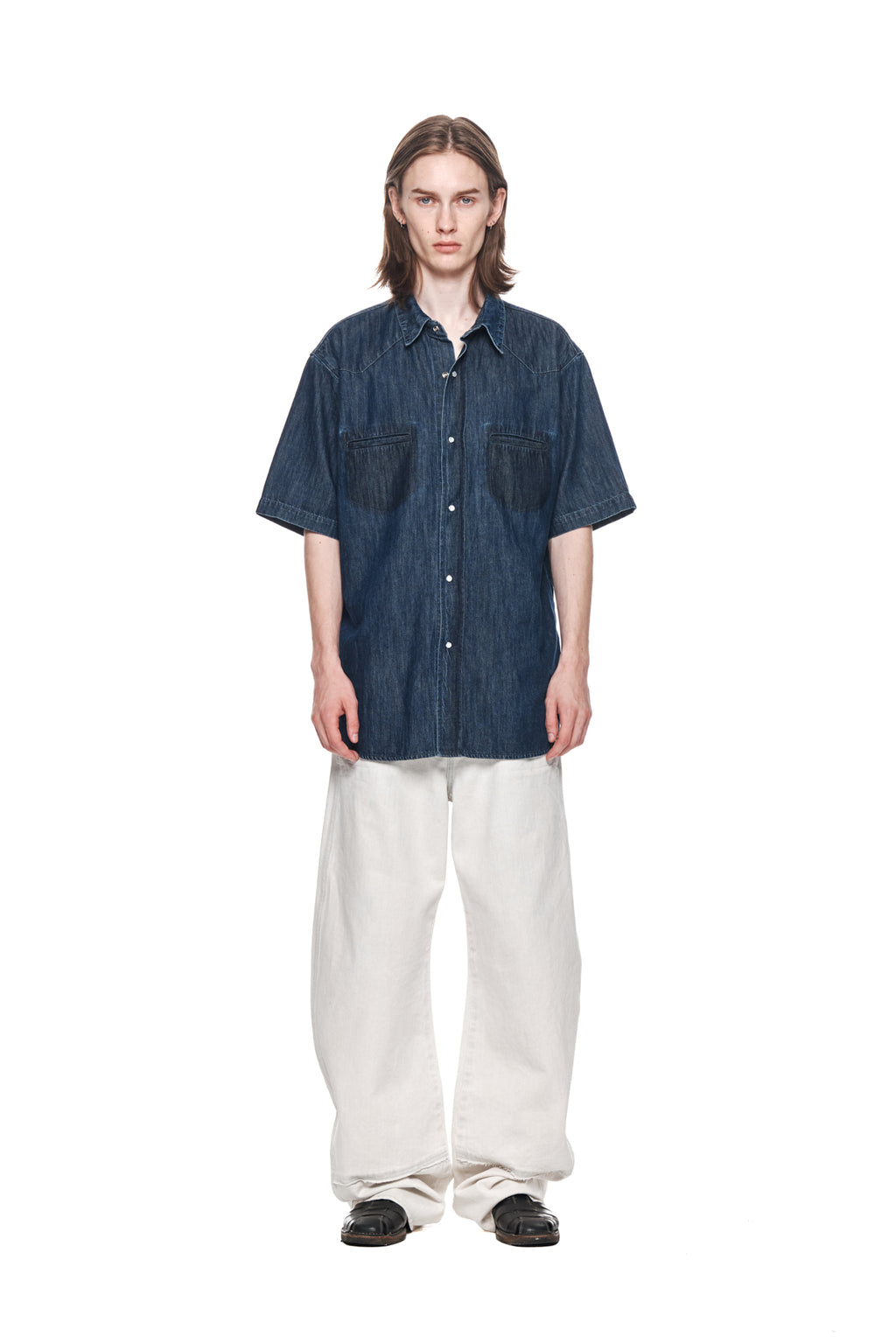 Matinkim Wide Cut Point Denim Pants For Men IN Light Blue