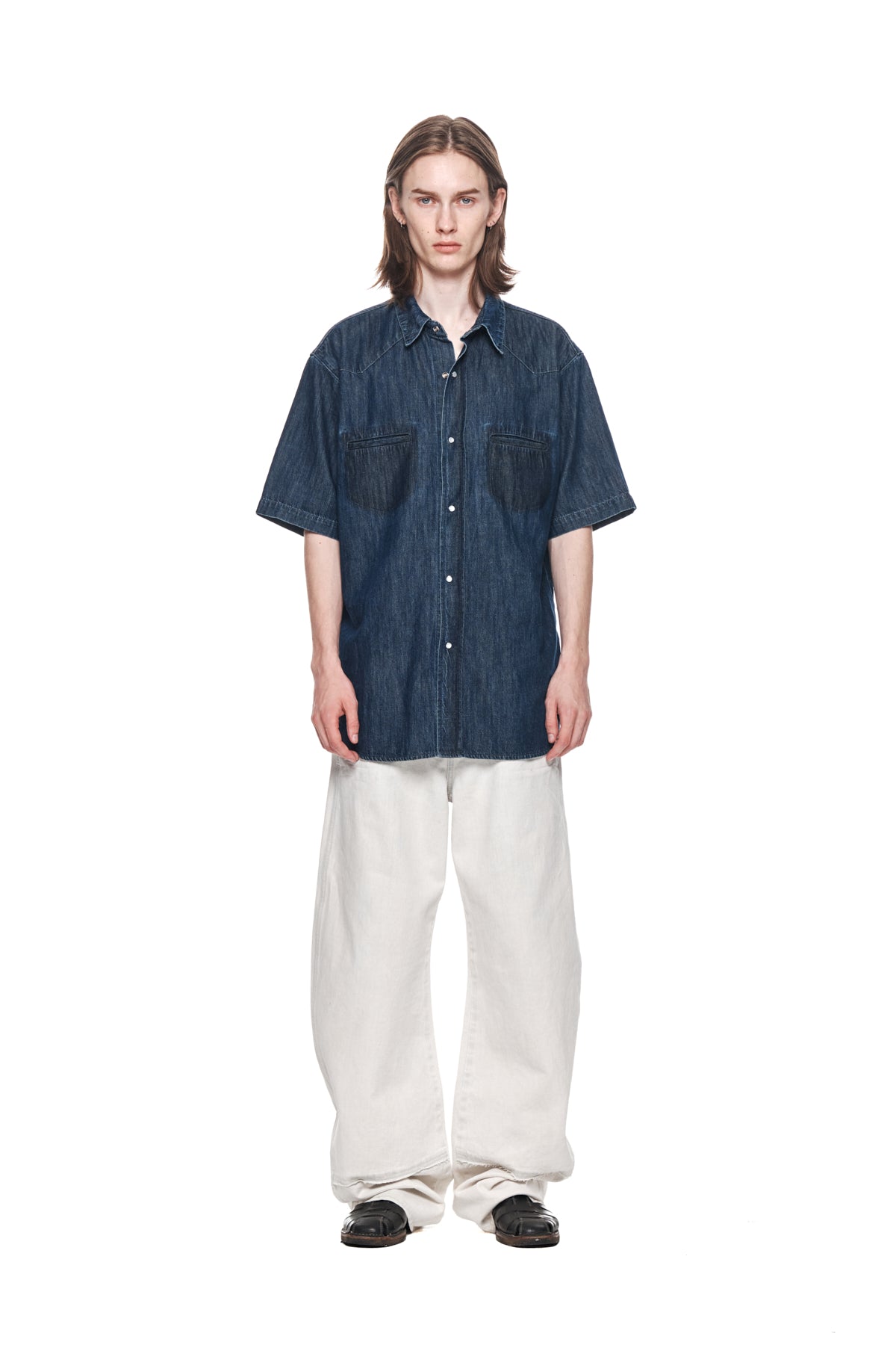 Matinkim Wide Cut Point Denim Pants For Men IN Light Blue