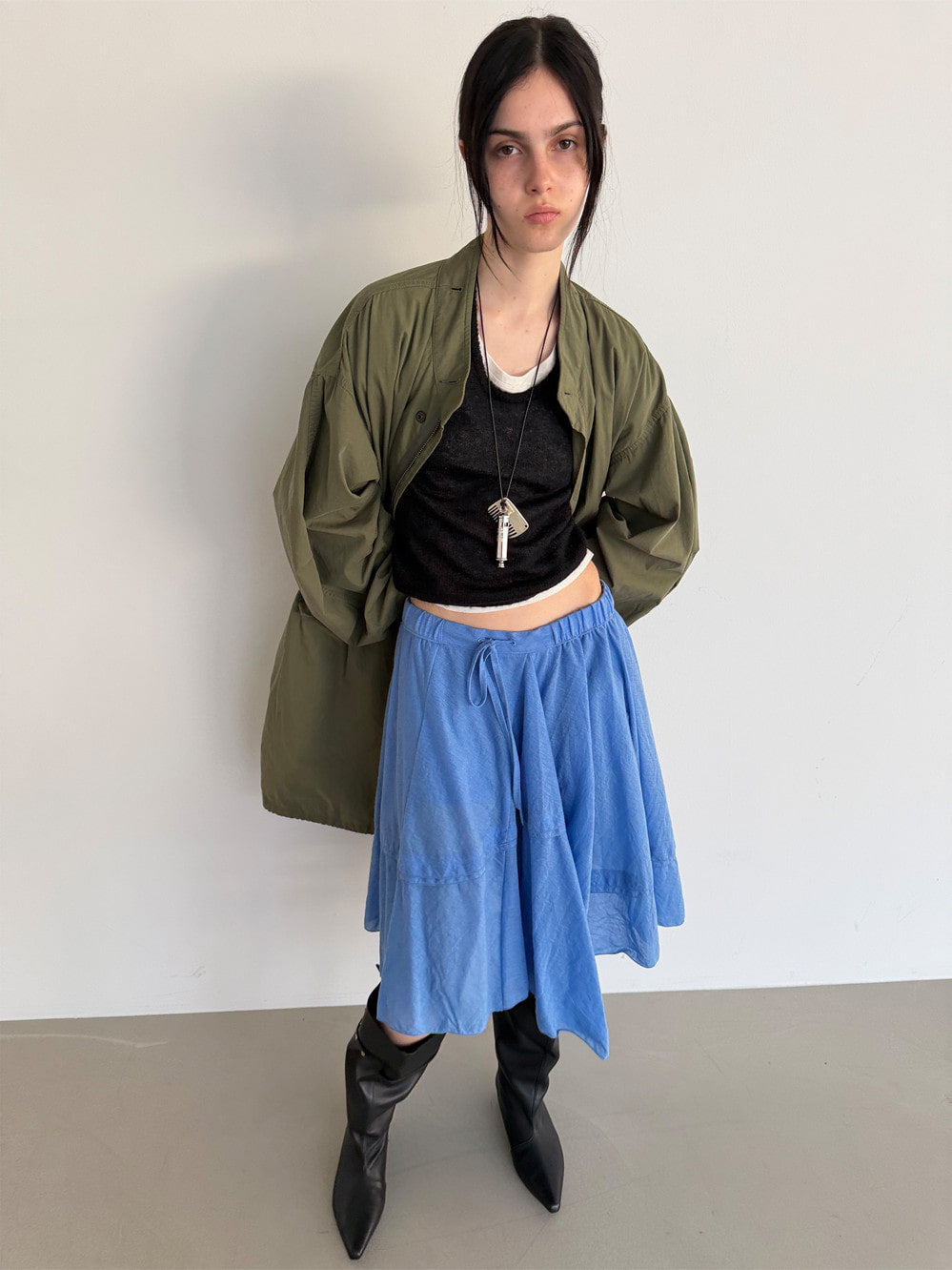 [Low Classic] Drawstring Drape Skirt_Blue