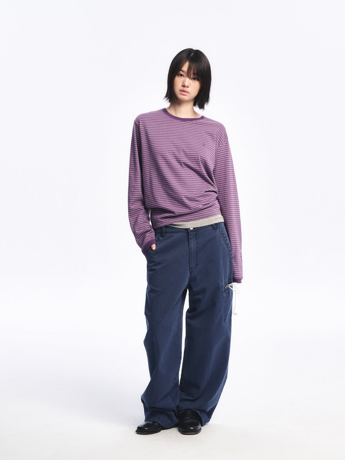Low Classic Washed Cotton Utility Pants Navy Blue