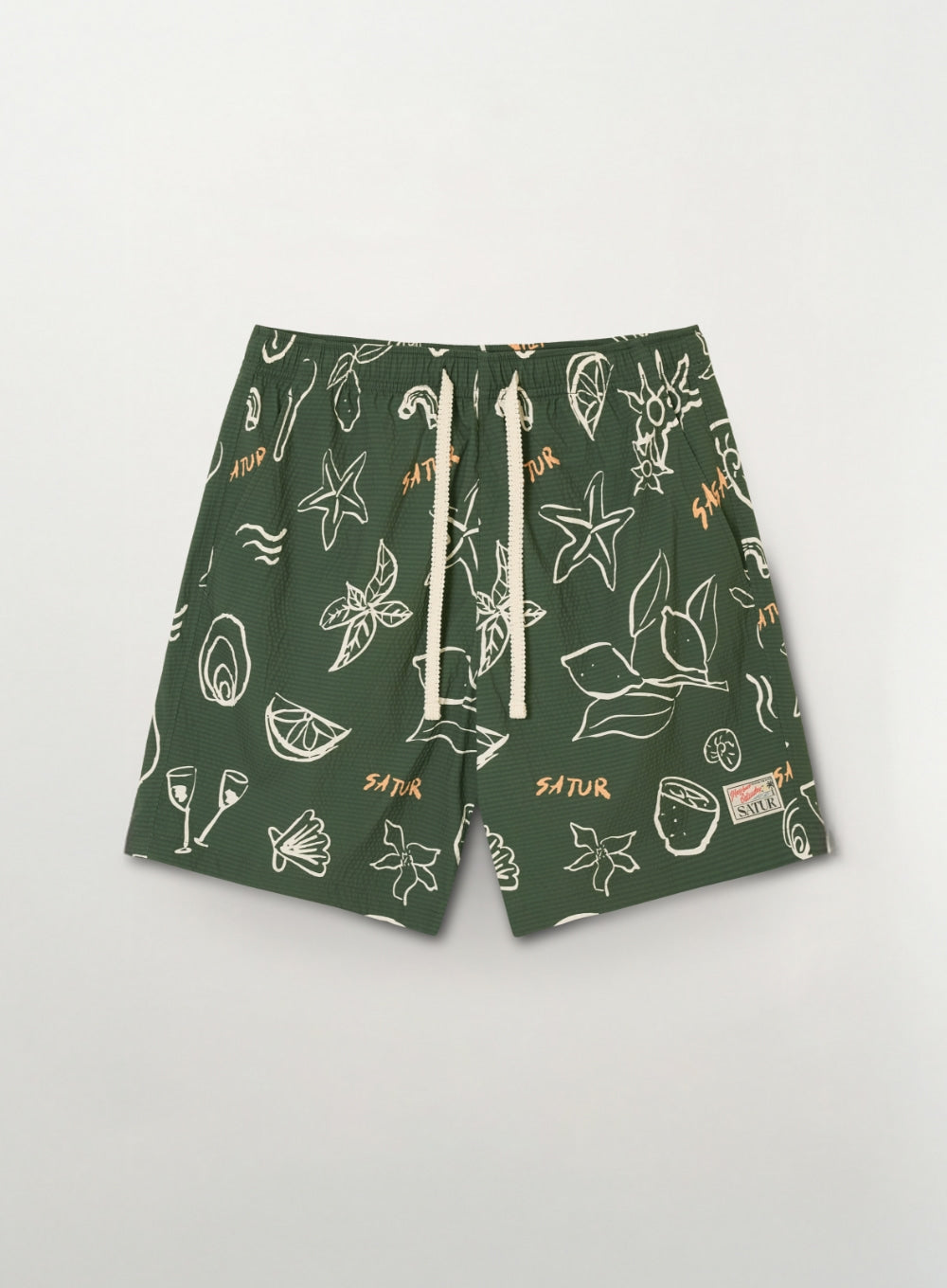 Satur Hand Drawing Graphic Swim Shorts - Green