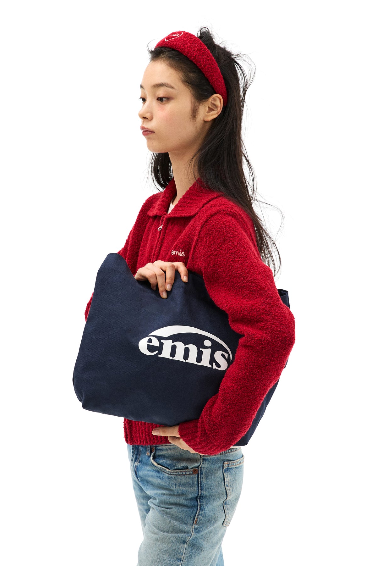 Emis Logo Oxford Shoulder Bag-Navy
