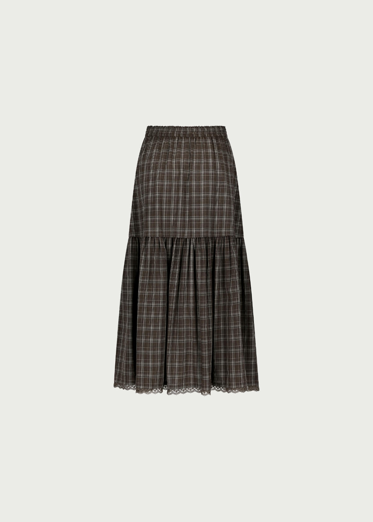 Depound lace point check tiered skirt - brown