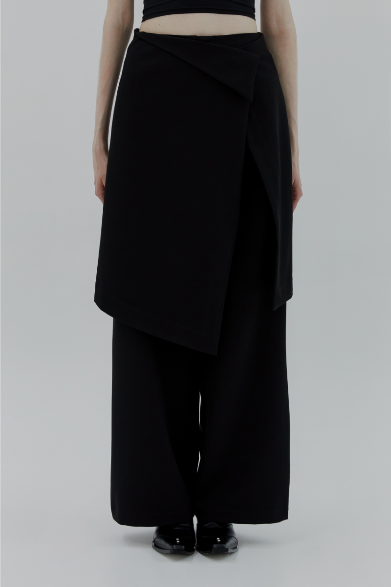 Treemingbird 2-way Folded Wrap Skirt-pants Black