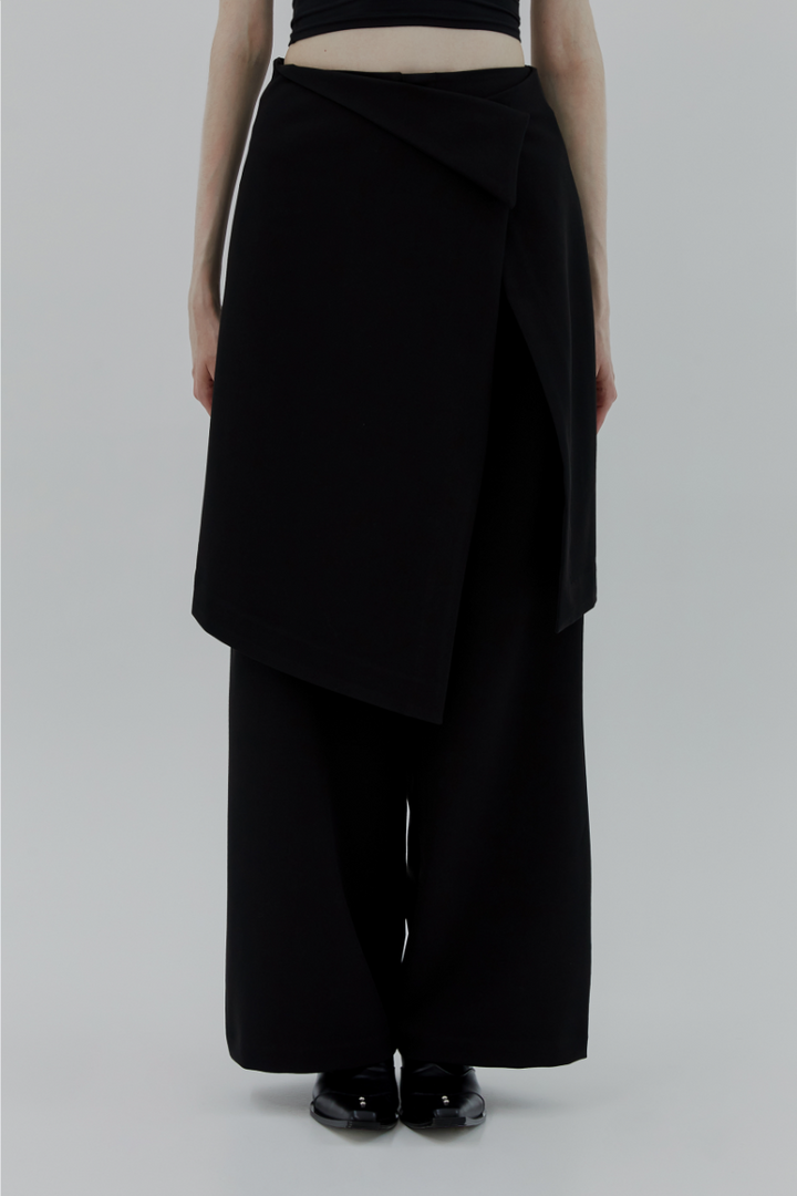 Treemingbird 2-way Folded Wrap Skirt-pants Black