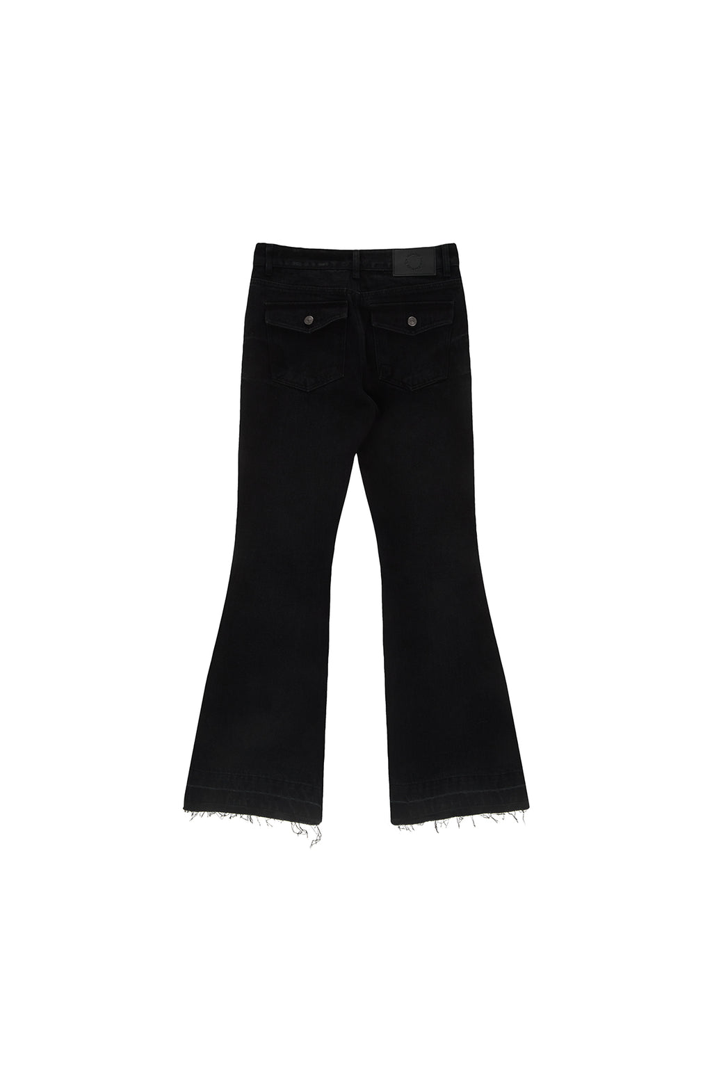 [matinkim] BACK POCKET POINT WASHED BOOTS CUT DENIM PANTS IN BLACK