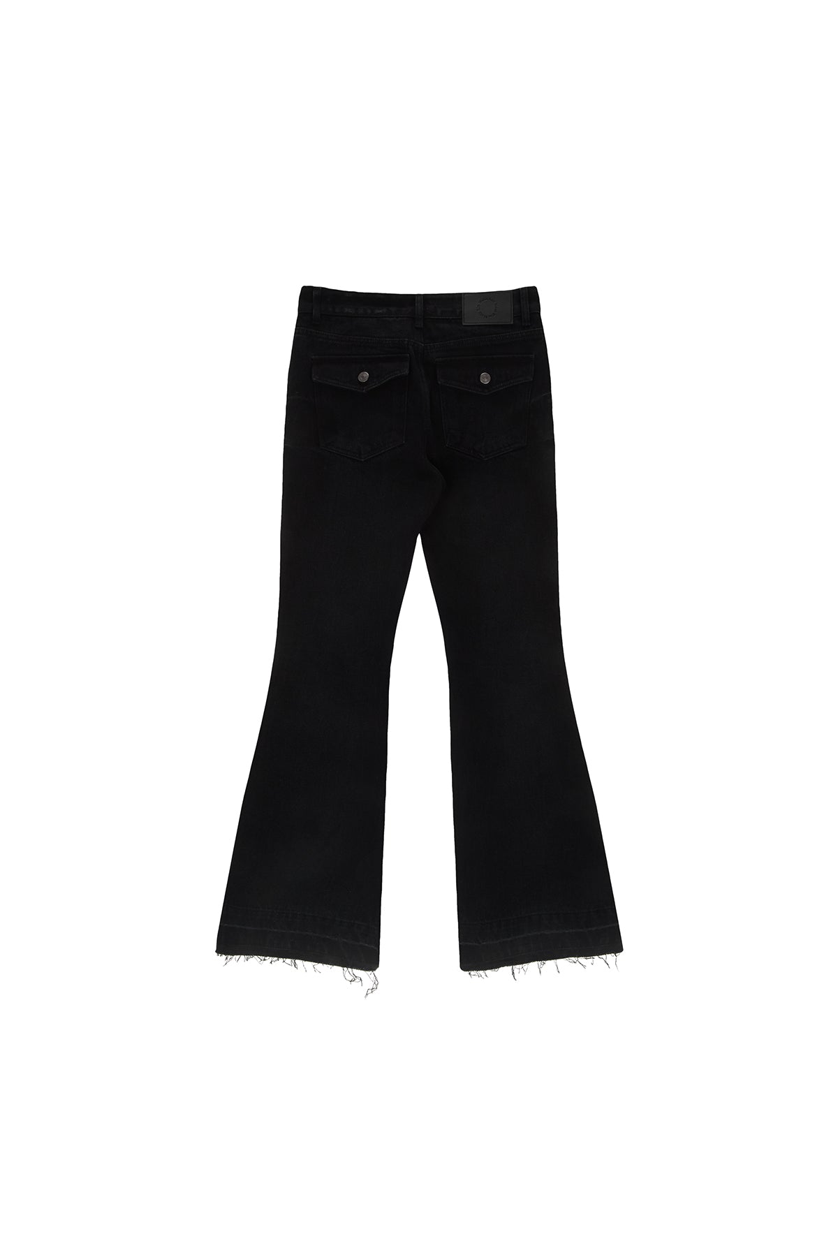 [matinkim] BACK POCKET POINT WASHED BOOTS CUT DENIM PANTS IN BLACK