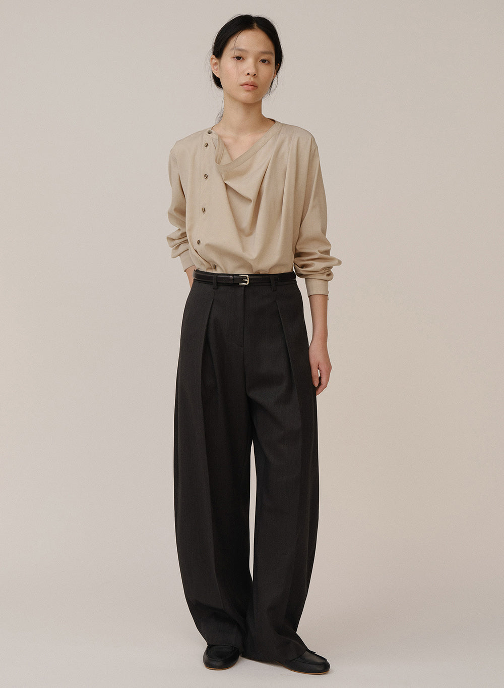 Kindersalmon Draped Allen Blouse Sand Beige (Merino Wool)