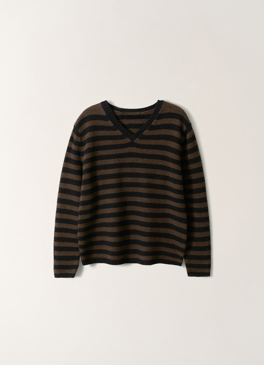Nothing Written Molly V-Neck Pullover (Brown Stripe)
