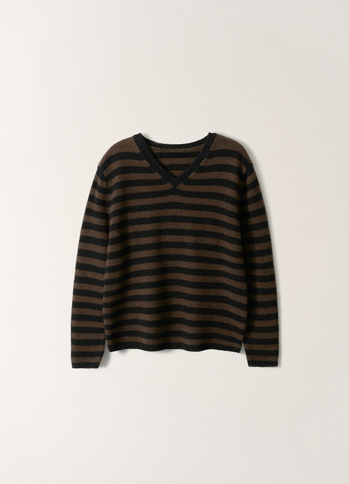 Nothing Written Molly V-Neck Pullover (Brown Stripe)