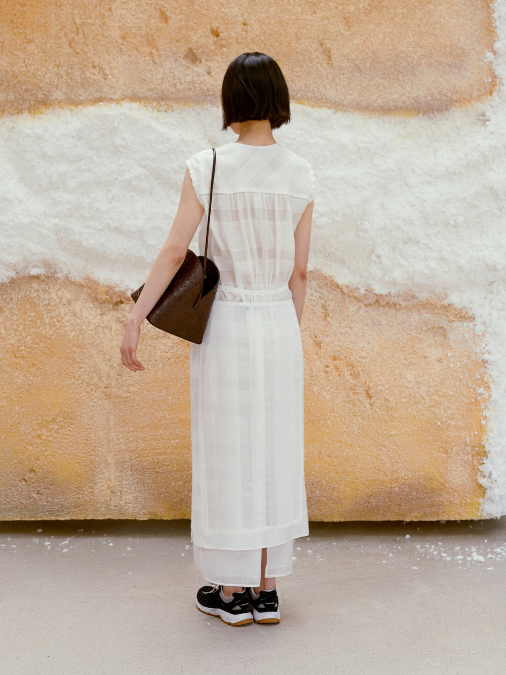 Low Classic Shirring Sleeveless Maxi Dress White