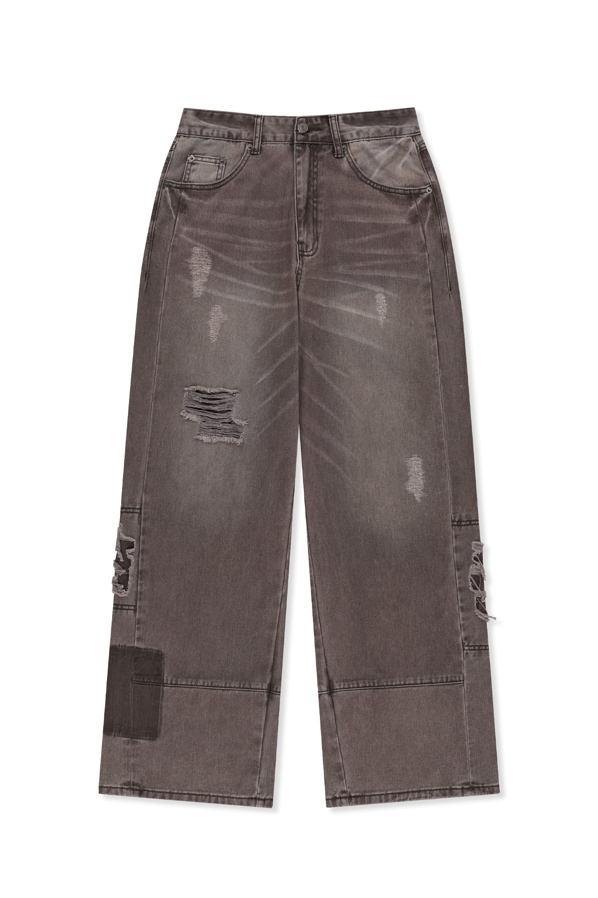 Matinkim Shadow Distressed Wide Denim Pants IN Brown