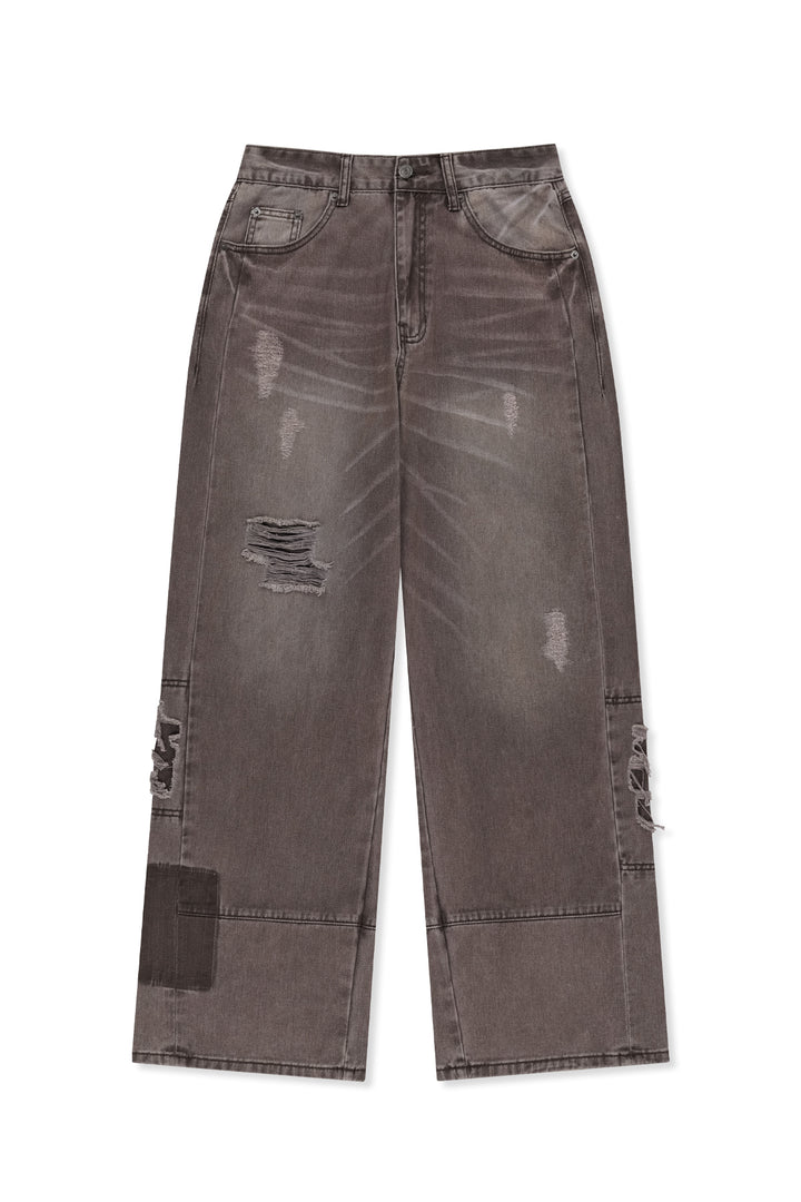 Matinkim Shadow Distressed Wide Denim Pants IN Brown