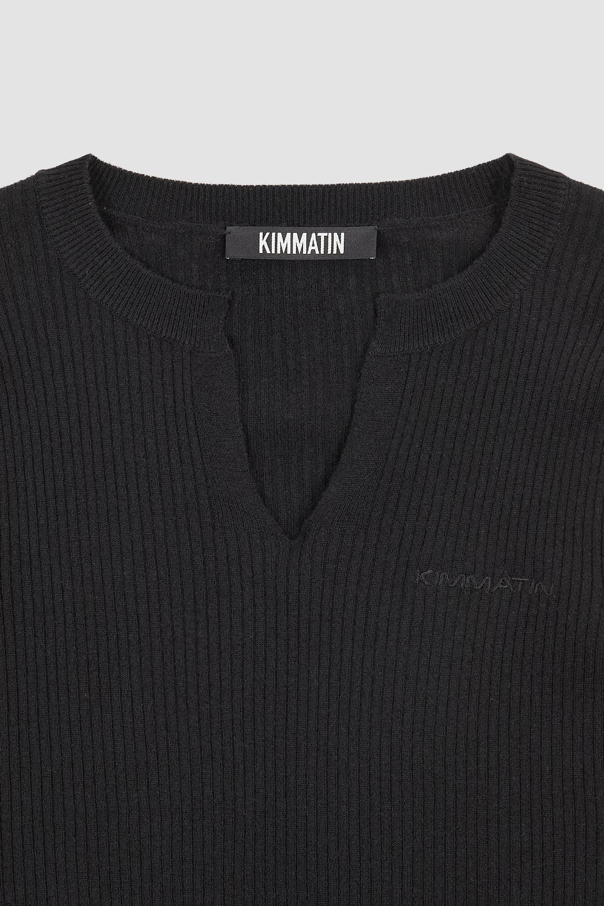 Matinkim Slit Point Slim Knit Top IN Black