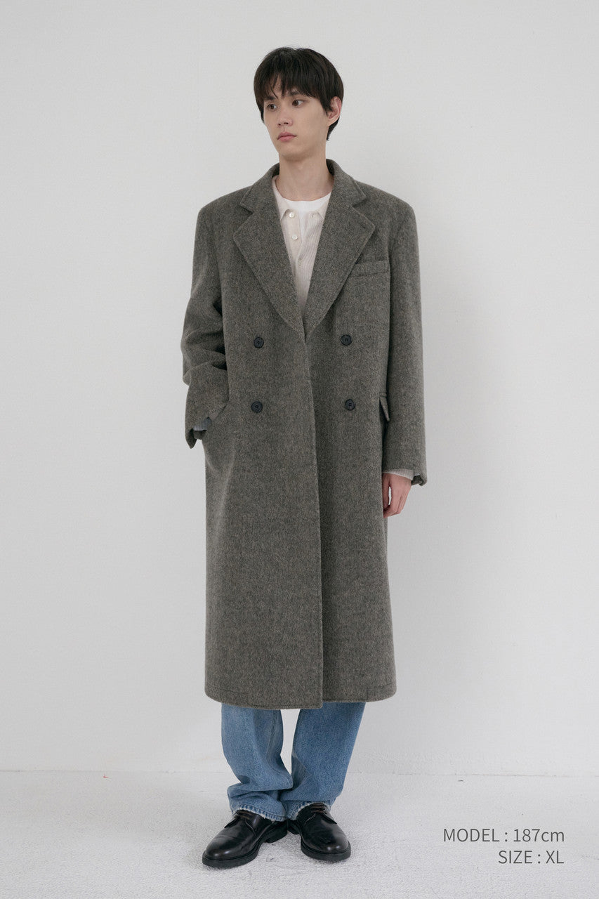 Dunst Unisex Loose Double-Breasted Coat Grey Herringbone