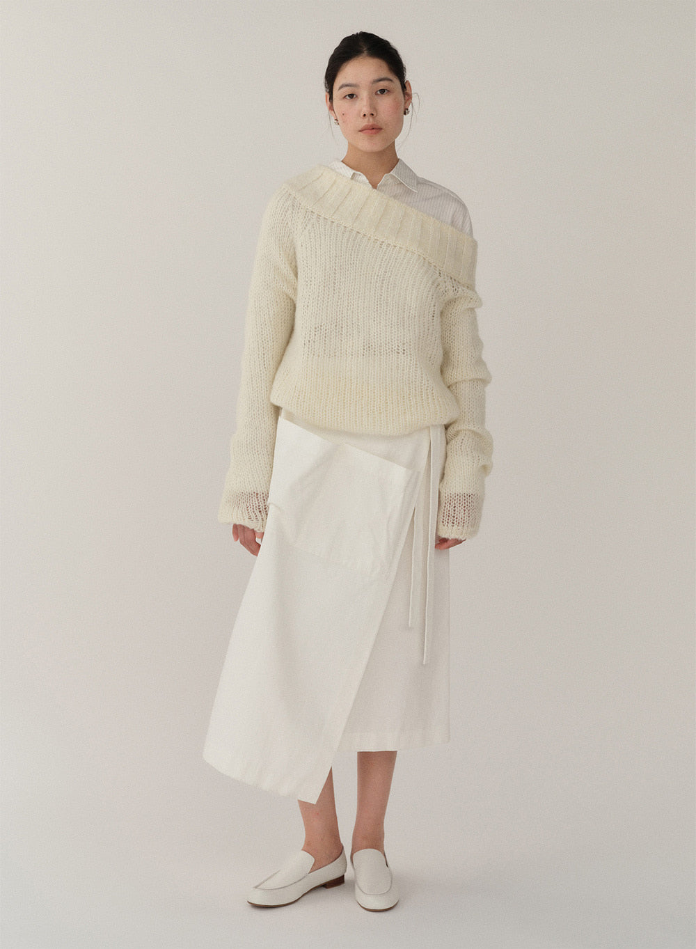 Kindersalmon Off Shoulder Mohair Sweater Ivory