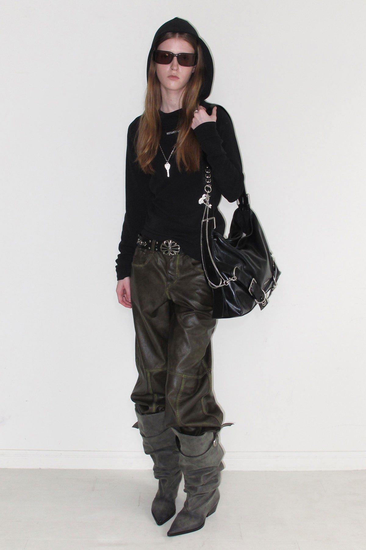Instantfunk Washed Leather Panel Pants - Brown
